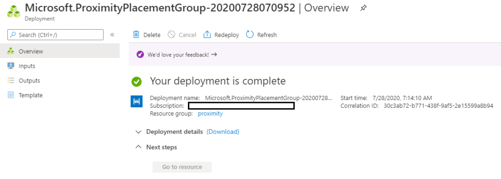 azure proximity placement group your deployment is complete blog vinicius deschamps
