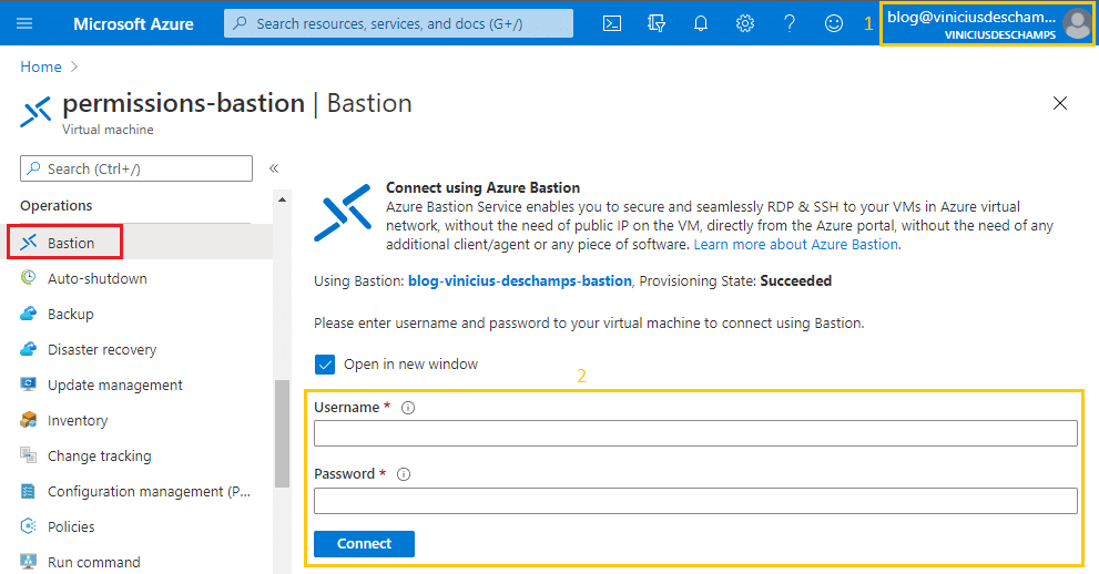 azure bastion connect using azure bastion after receive bastion read permission blog vinicius deschamps