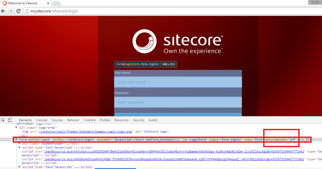 Sitecore Login Form AutoComplete Off Present Blog Vinicius Deschamps