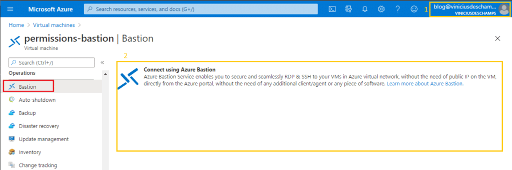 azure bastion connect using azure bastion after receive virtual machine read permission blog vinicius deschamps