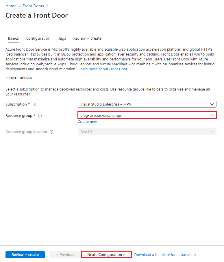 azure create a front door basics blog vinicius deschamps 1