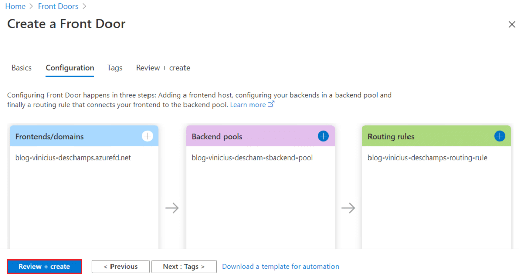 azure create a front door review create blog vinicius deschamps
